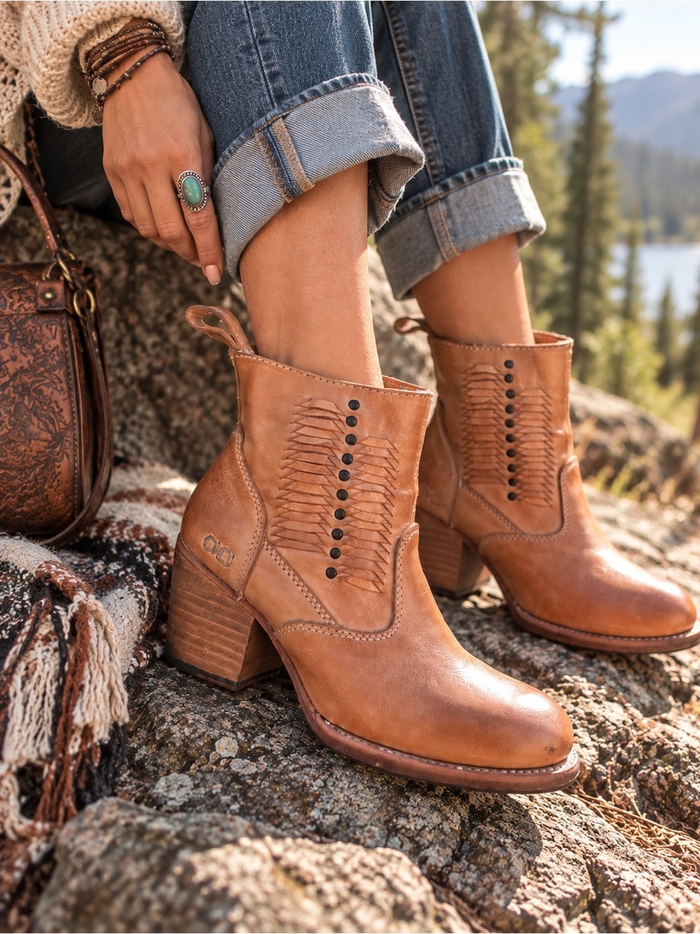 BED|STU Leather Cognac/Tan Ankle Booties Size 6.5 EUC